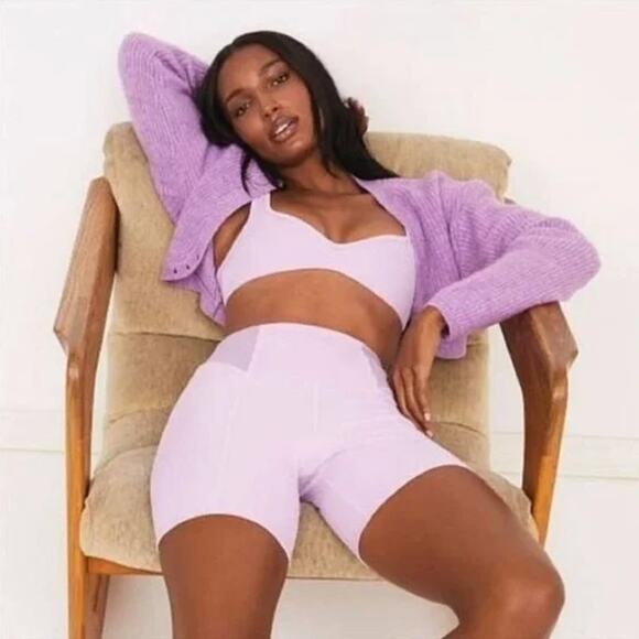 FOR LOVE & LEMONS Emery Crop Knit Cardigan Sweater Orchid Purple {3R20} - Picture 2 of 4